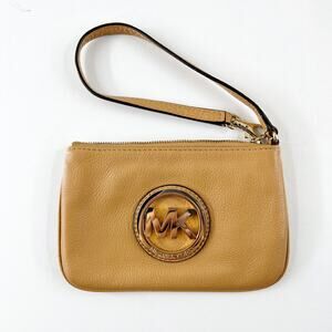 Michael Kors Fulton Zip Leather Wristlet Wallet Gold